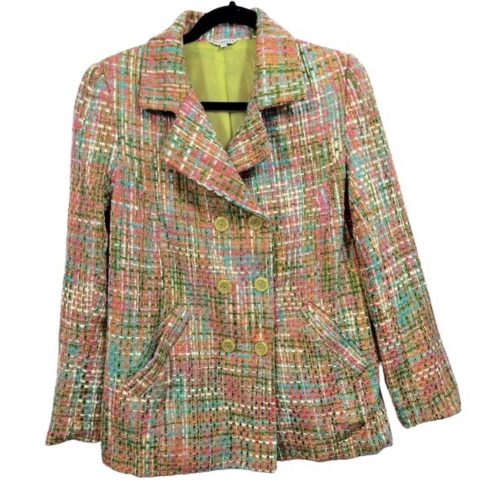 Komfit Colorful Tweed Double Breasted Blazer Size Large‎ Career Retro Old Money